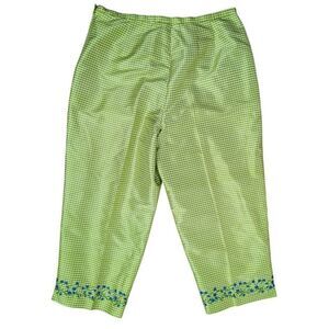 Robbie Bee 14 Green Gingham Silk Capri Pants Retro 50s 60s Cottagecore Floral
